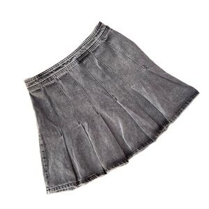 Pilcro by Anthropologie Grey Denim Pleated Flared Mini Skirt Size 12